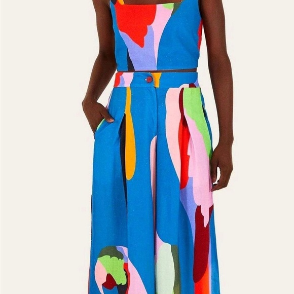 Farm Rio Brazil Colorful Abstract Print Linen Two-Piece Set - Picture 1 of 9